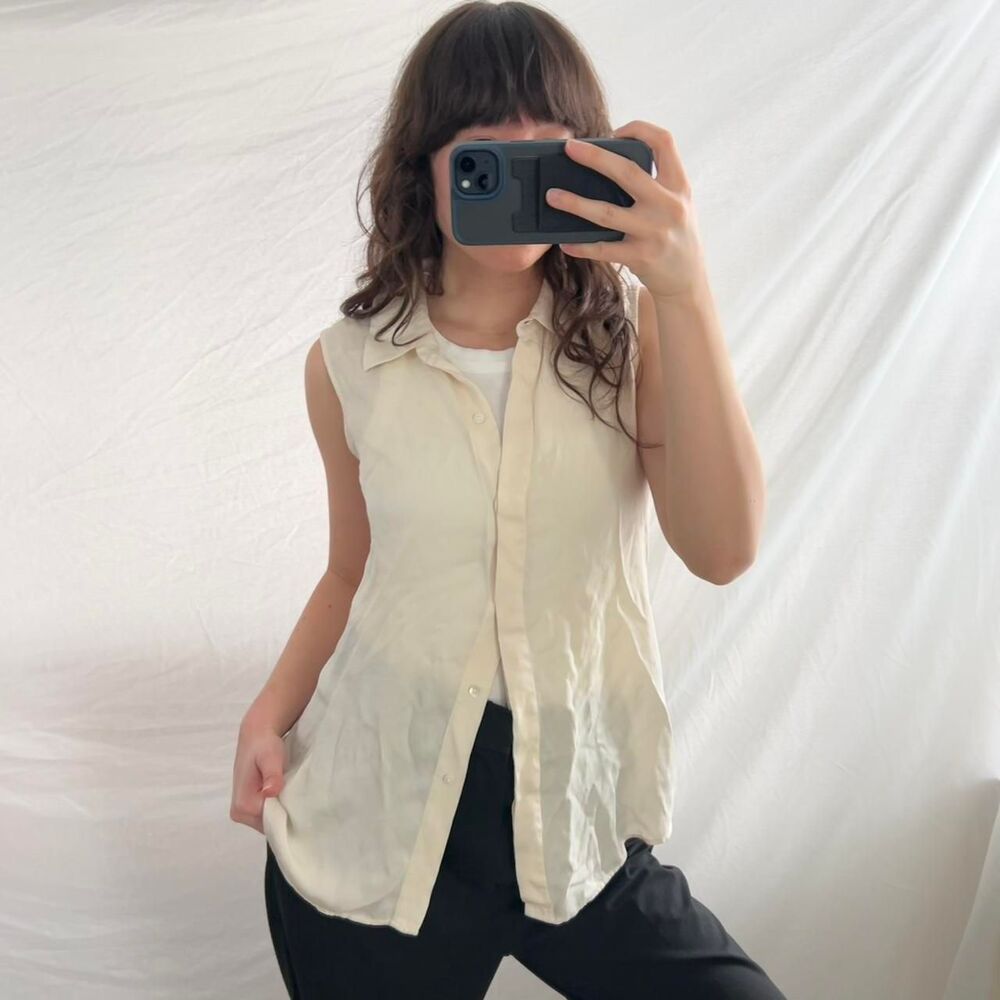 Theory Women's Cream and Yellow Sleeveless Blouse